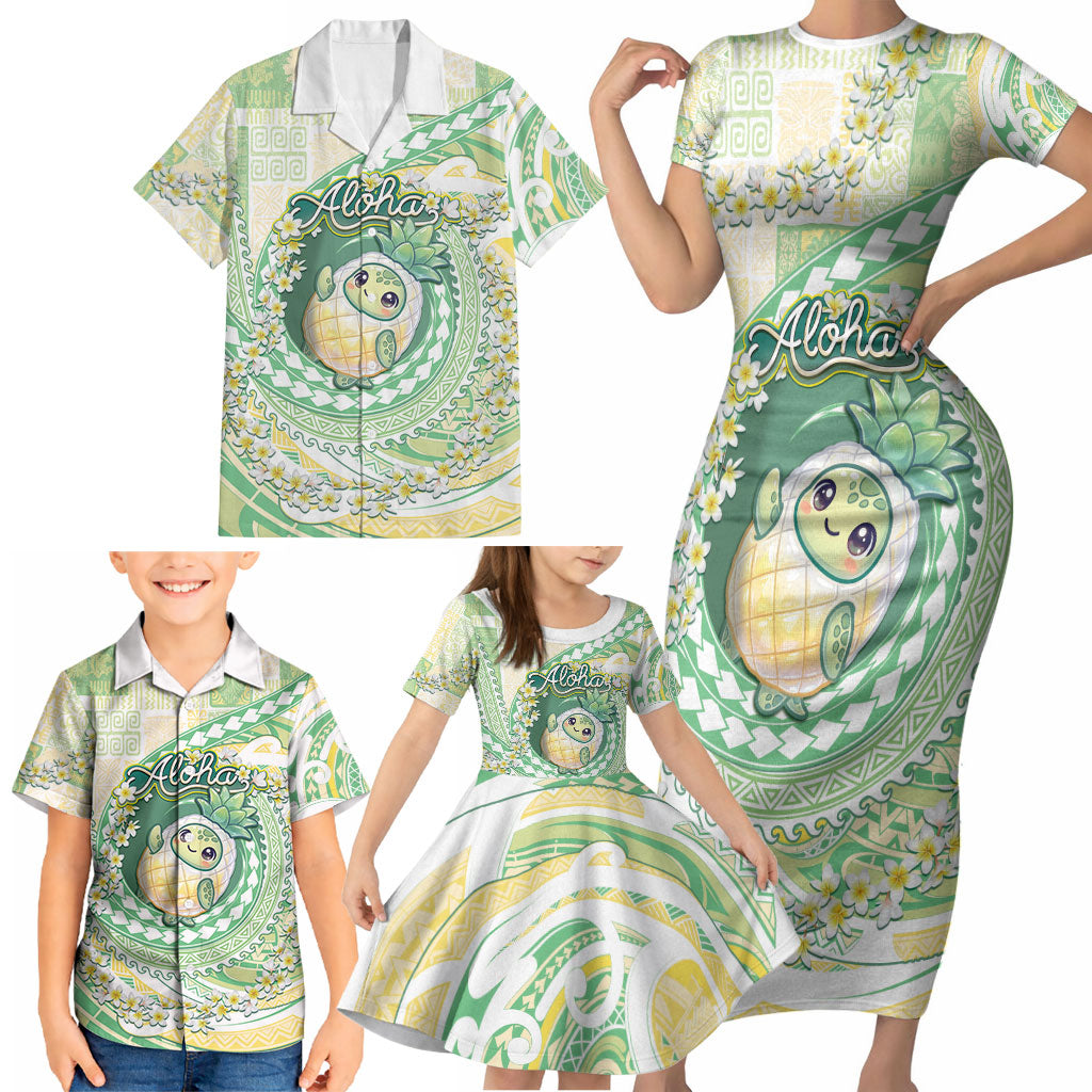 Hawaii Pineapple Family Matching Short Sleeve Bodycon Dress and Hawaiian Shirt Cute Cosplay Turtle Plumeria Spiral DT05 - Polynesian Pride