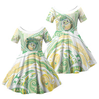 Hawaii Pineapple Family Matching Tank Maxi Dress and Hawaiian Shirt Cute Cosplay Turtle Plumeria Spiral DT05 Daughter's Dress Mint - Polynesian Pride