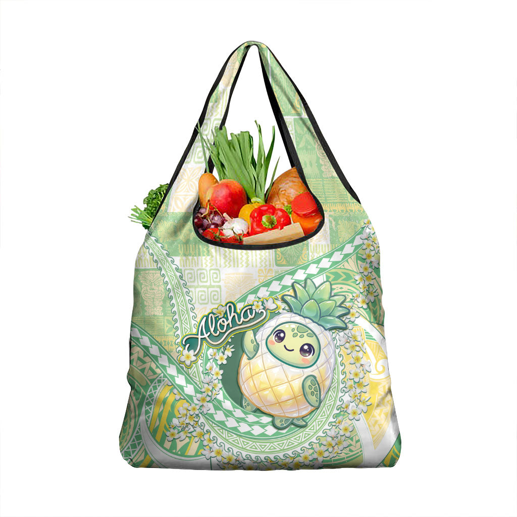 Hawaii Pineapple Grocery Bag Cute Cosplay Turtle Plumeria Spiral DT05 1-pack One Size Mint - Polynesian Pride