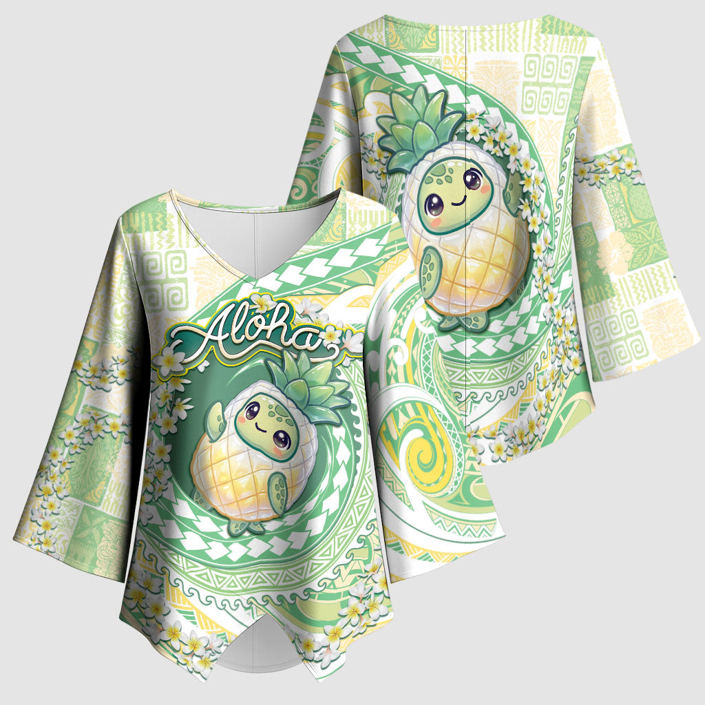 Hawaii Pineapple Kimono Sleeve Blouse Cute Cosplay Turtle Plumeria Spiral DT05 - Polynesian Pride