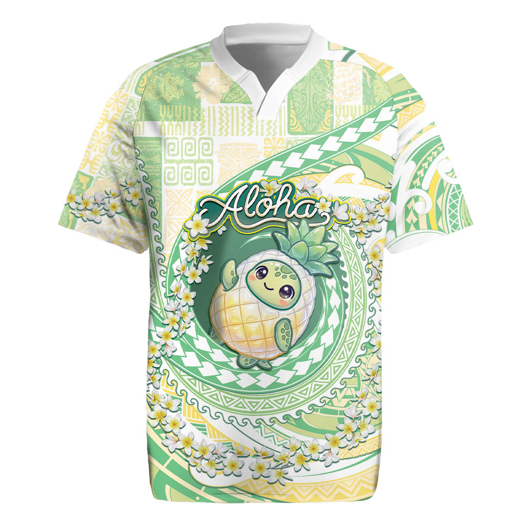 Hawaii Pineapple Rugby Jersey Cute Cosplay Turtle Plumeria Spiral DT05 Mint - Polynesian Pride
