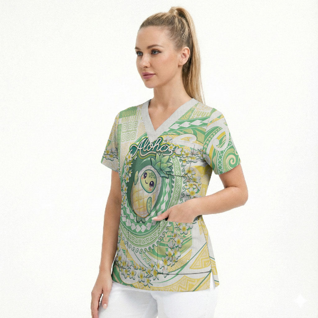 Hawaii Pineapple Scrub Top Cute Cosplay Turtle Plumeria Spiral DT05 - Polynesian Pride