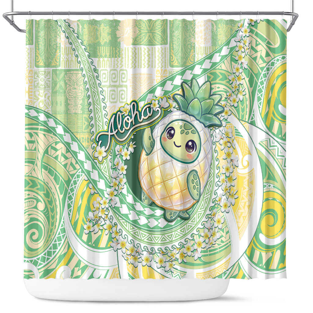 Hawaii Pineapple Shower Curtain Cute Cosplay Turtle Plumeria Spiral DT05 Mint - Polynesian Pride