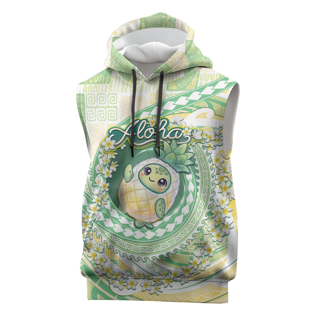 Hawaii Pineapple Sleeveless Hoodie Cute Cosplay Turtle Plumeria Spiral DT05 Mint - Polynesian Pride