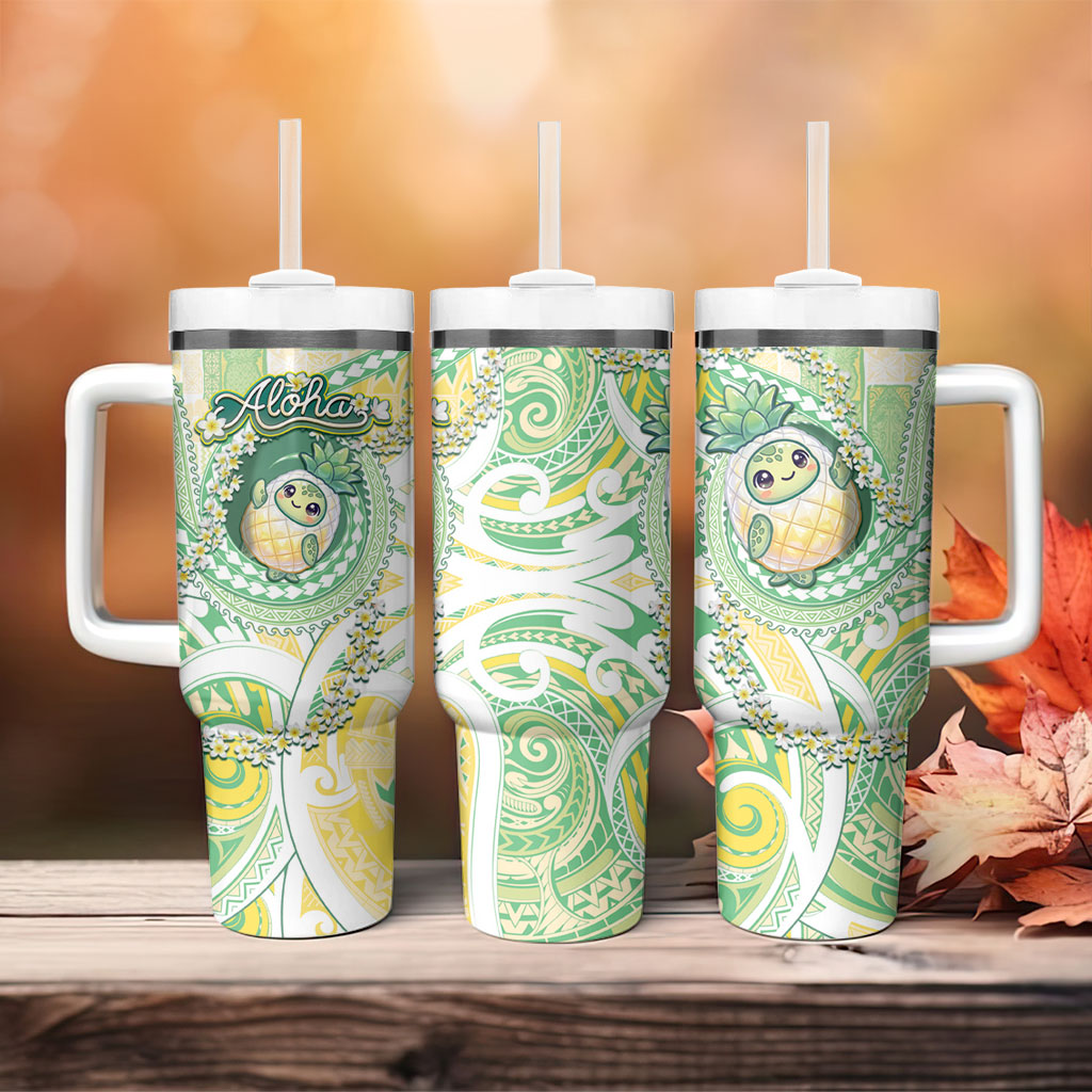 Hawaii Pineapple Tumbler With Handle Cute Cosplay Turtle Plumeria Spiral DT05 - Polynesian Pride