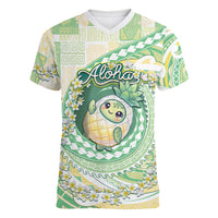 Hawaii Pineapple Women V-Neck T-Shirt Cute Cosplay Turtle Plumeria Spiral DT05 Female Mint - Polynesian Pride
