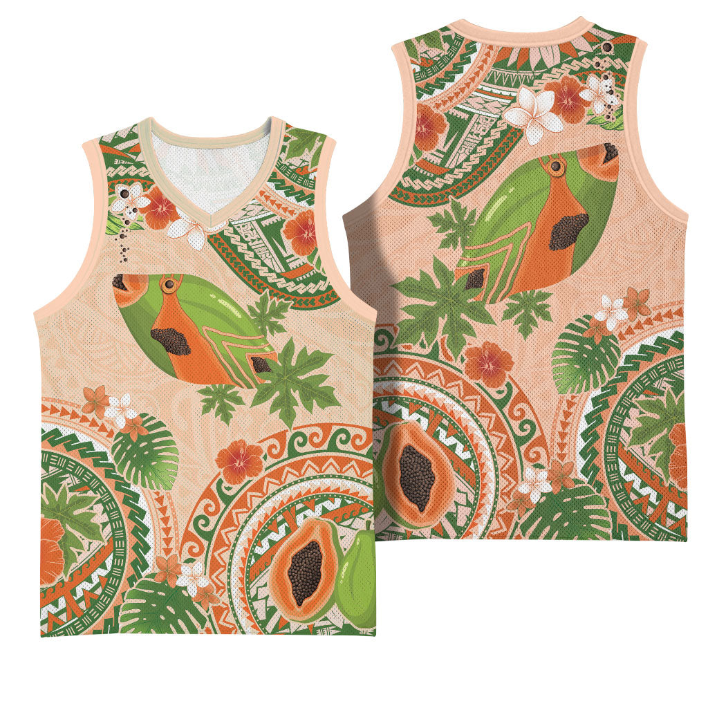 Hawaii Papaya Basketball Jersey Cute Cosplay Humuhumu Fish Plumeria Waves DT05 - Polynesian Pride