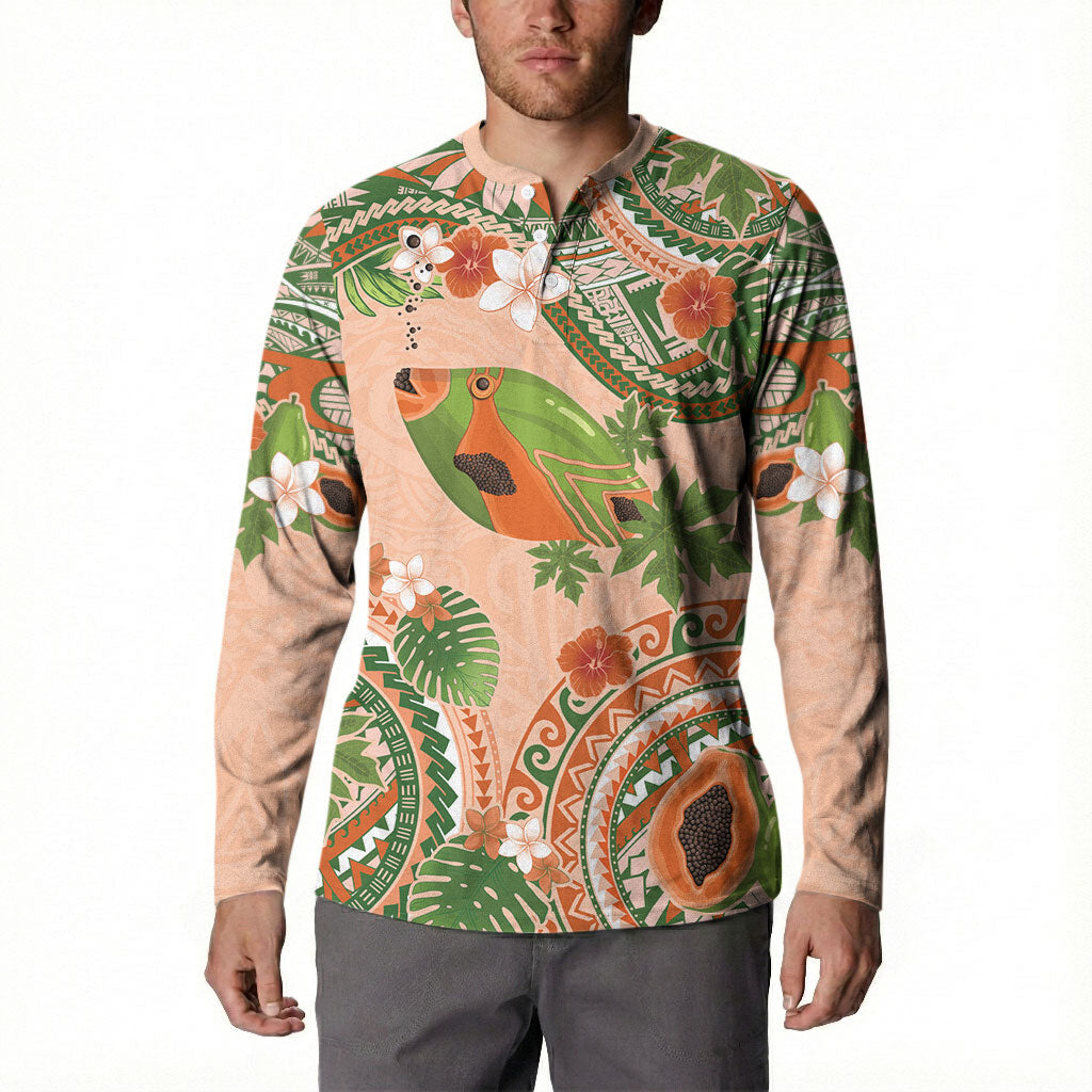 Hawaii Papaya Button Sweatshirt Cute Cosplay Humuhumu Fish Plumeria Waves DT05 - Polynesian Pride