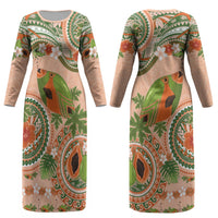 Hawaii Papaya Couples Matching Long Sleeve Bodycon Dress and Hawaiian Shirt Cute Cosplay Humuhumu Fish Plumeria Waves DT05 - Polynesian Pride