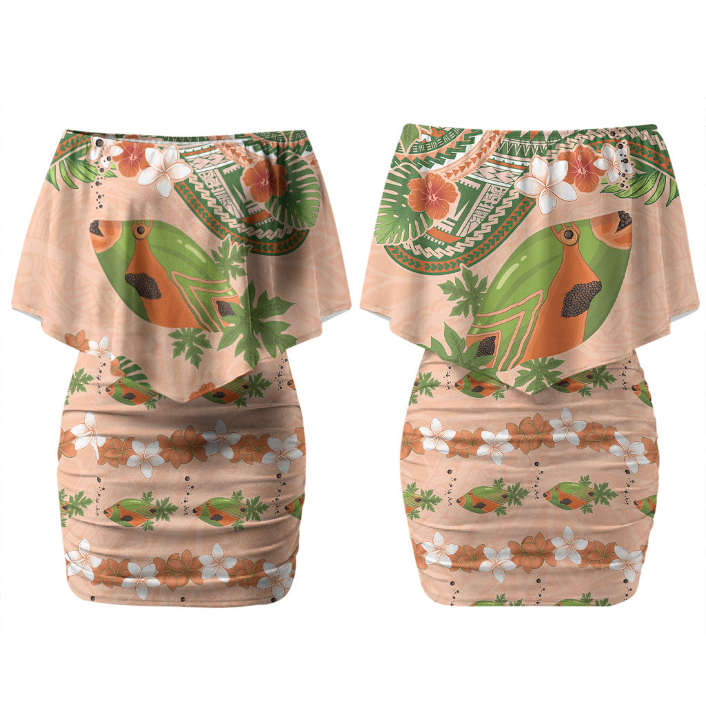 Hawaii Papaya Couples Matching Off Shoulder Short Dress and Hawaiian Shirt Cute Cosplay Humuhumu Fish Plumeria Waves DT05 - Polynesian Pride