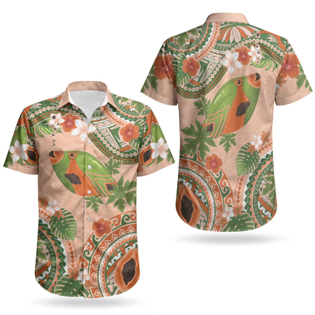 Hawaii Papaya Couples Matching Puletasi and Hawaiian Shirt Cute Cosplay Humuhumu Fish Plumeria Waves DT05 - Polynesian Pride
