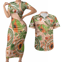 Hawaii Papaya Couples Matching Short Sleeve Bodycon Dress and Hawaiian Shirt Cute Cosplay Humuhumu Fish Plumeria Waves DT05 Orange - Polynesian Pride