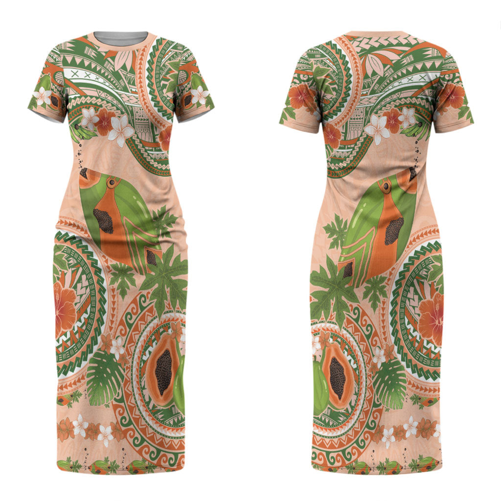 Hawaii Papaya Couples Matching Short Sleeve Bodycon Dress and Hawaiian Shirt Cute Cosplay Humuhumu Fish Plumeria Waves DT05 - Polynesian Pride