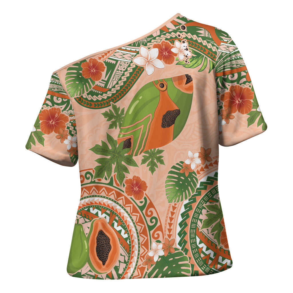 Hawaii Papaya Cross Shoulder Shirt Cute Cosplay Humuhumu Fish Plumeria Waves DT05 - Polynesian Pride