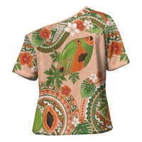 Hawaii Papaya Cross Shoulder Shirt Cute Cosplay Humuhumu Fish Plumeria Waves DT05 - Polynesian Pride