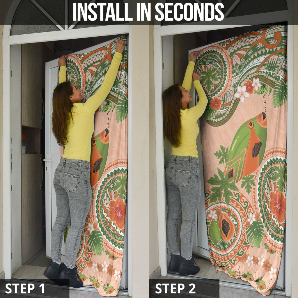 Hawaii Papaya Door Cover Cute Cosplay Humuhumu Fish Plumeria Waves DT05 - Polynesian Pride