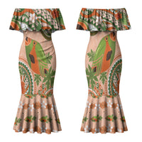 Hawaii Papaya Family Matching Mermaid Dress and Hawaiian Shirt Cute Cosplay Humuhumu Fish Plumeria Waves DT05 Mom's Dress Orange - Polynesian Pride