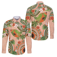 Hawaii Papaya Family Matching Mermaid Dress and Hawaiian Shirt Cute Cosplay Humuhumu Fish Plumeria Waves DT05 Dad's Shirt - Long Sleeve Orange - Polynesian Pride