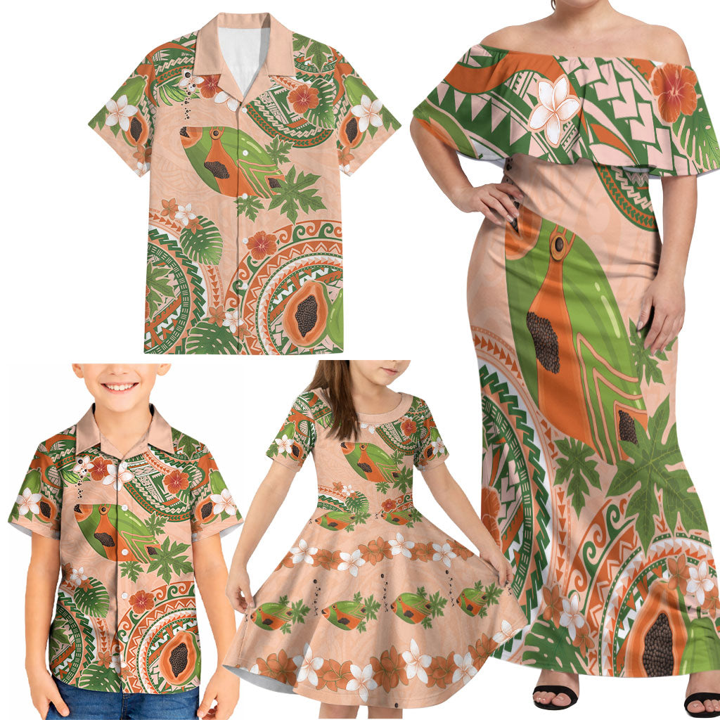 Hawaii Papaya Family Matching Off Shoulder Maxi Dress and Hawaiian Shirt Cute Cosplay Humuhumu Fish Plumeria Waves DT05 - Polynesian Pride