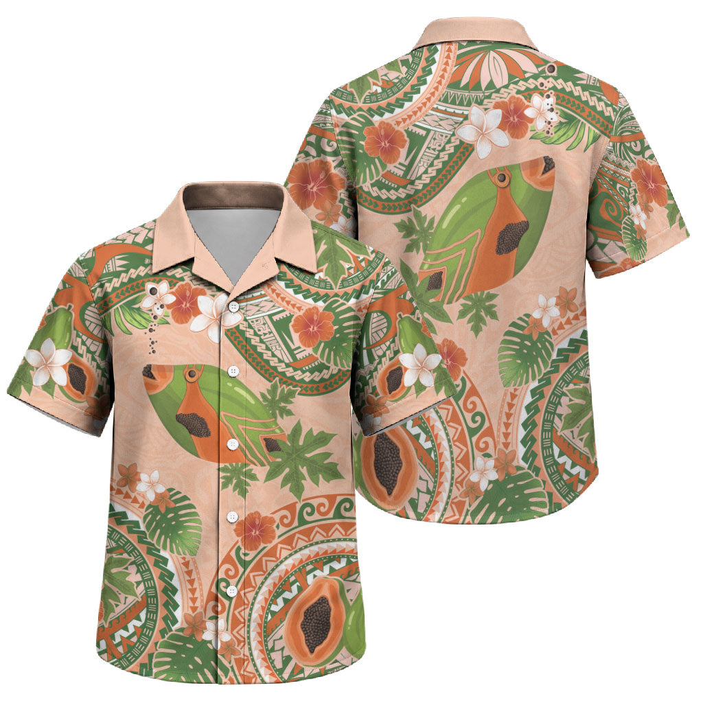 Hawaii Papaya Family Matching Summer Maxi Dress and Hawaiian Shirt Cute Cosplay Humuhumu Fish Plumeria Waves DT05 Son's Shirt Orange - Polynesian Pride