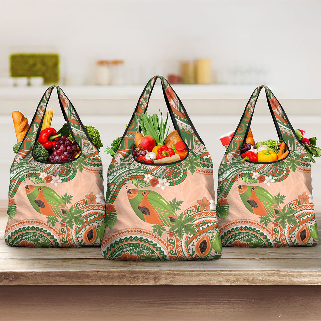 Hawaii Papaya Grocery Bag Cute Cosplay Humuhumu Fish Plumeria Waves DT05 3-pack One Size Orange - Polynesian Pride