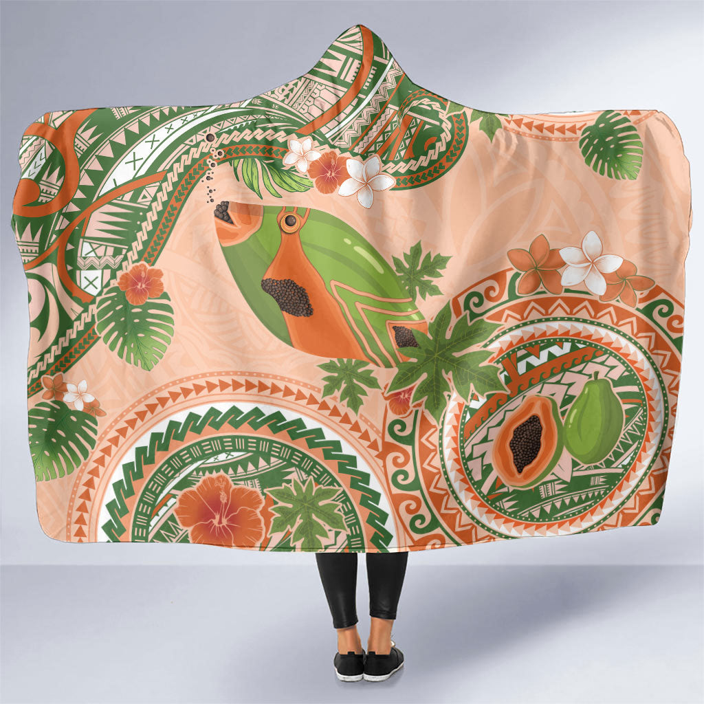 Hawaii Papaya Hooded Blanket Cute Cosplay Humuhumu Fish Plumeria Waves DT05 One Size Orange - Polynesian Pride