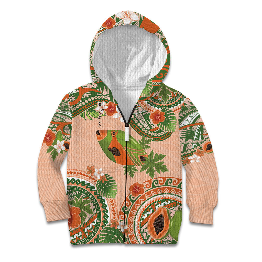 Hawaii Papaya Kid Hoodie Cute Cosplay Humuhumu Fish Plumeria Waves DT05 Zip Hoodie Orange - Polynesian Pride
