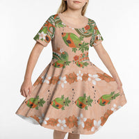 Hawaii Papaya Kid Short Sleeve Dress Cute Cosplay Humuhumu Fish Plumeria Waves DT05 - Polynesian Pride