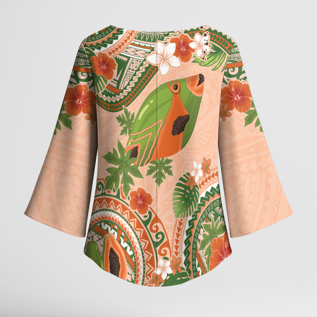 Hawaii Papaya Kimono Sleeve Blouse Cute Cosplay Humuhumu Fish Plumeria Waves DT05 - Polynesian Pride