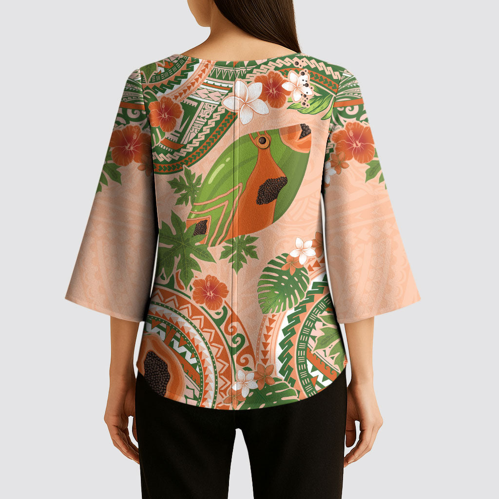 Hawaii Papaya Kimono Sleeve Blouse Cute Cosplay Humuhumu Fish Plumeria Waves DT05 - Polynesian Pride