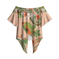 Hawaii Papaya Off Shoulder Wrap Waist Top Cute Cosplay Humuhumu Fish Plumeria Waves DT05 - Polynesian Pride