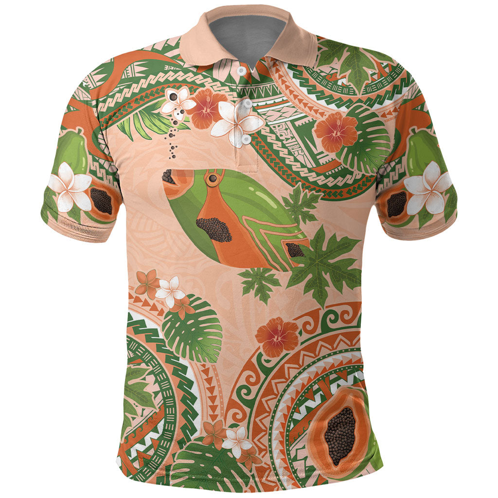 Hawaii Papaya Polo Shirt Cute Cosplay Humuhumu Fish Plumeria Waves DT05 Orange - Polynesian Pride