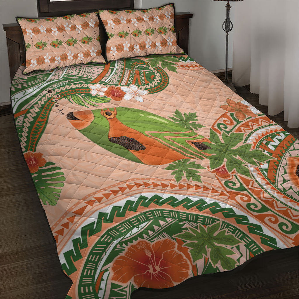 Hawaii Papaya Quilt Bed Set Cute Cosplay Humuhumu Fish Plumeria Waves DT05 Orange - Polynesian Pride
