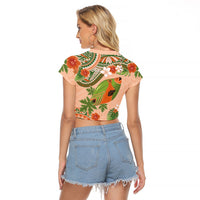 Hawaii Papaya Raglan Cropped T Shirt Cute Cosplay Humuhumu Fish Plumeria Waves DT05 - Polynesian Pride