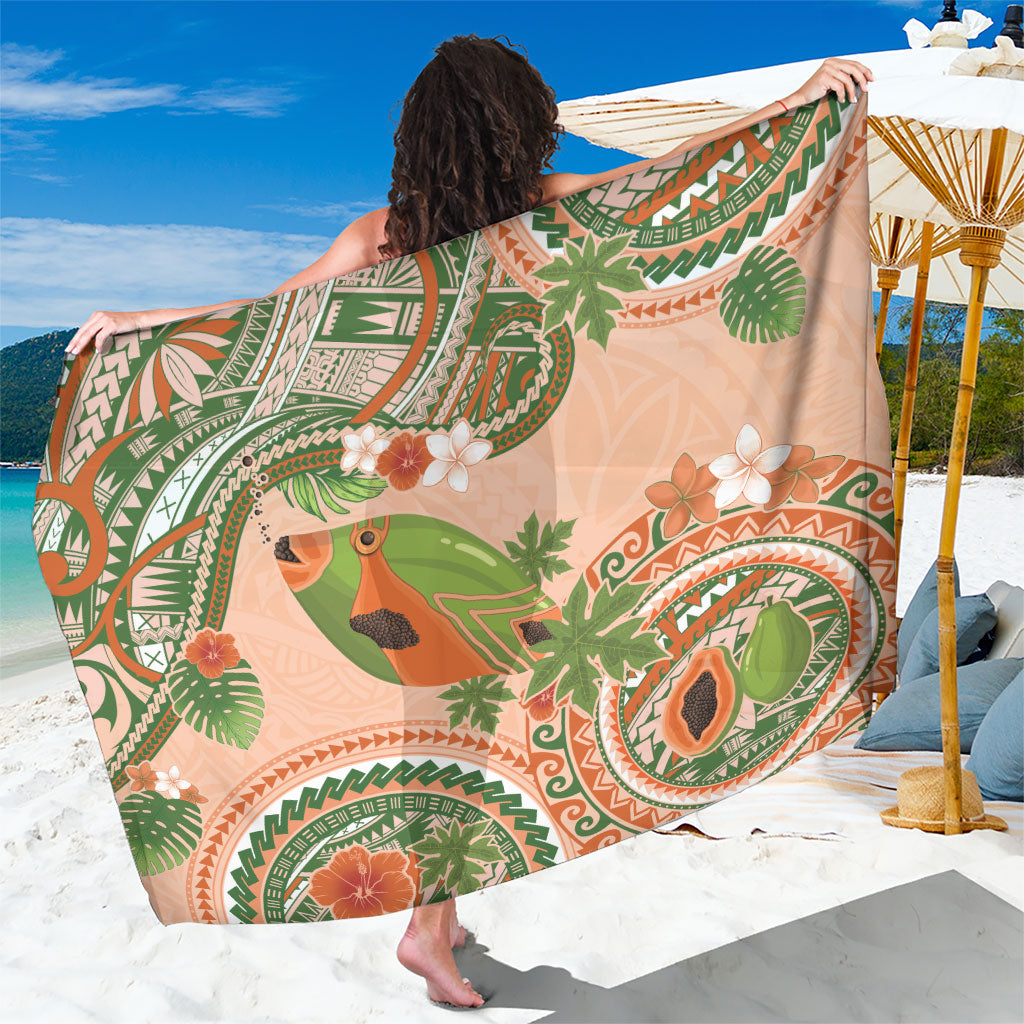 Hawaii Papaya Sarong Cute Cosplay Humuhumu Fish Plumeria Waves DT05 One Size 44 x 66 inches Orange - Polynesian Pride