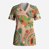 Hawaii Papaya Scrub Top Cute Cosplay Humuhumu Fish Plumeria Waves DT05 Adult Orange - Polynesian Pride