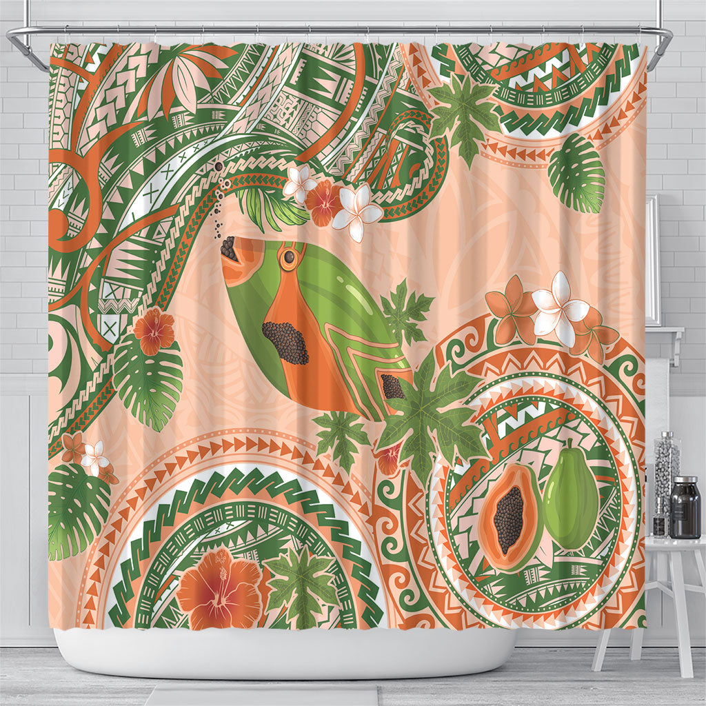 Hawaii Papaya Shower Curtain Cute Cosplay Humuhumu Fish Plumeria Waves DT05 - Polynesian Pride