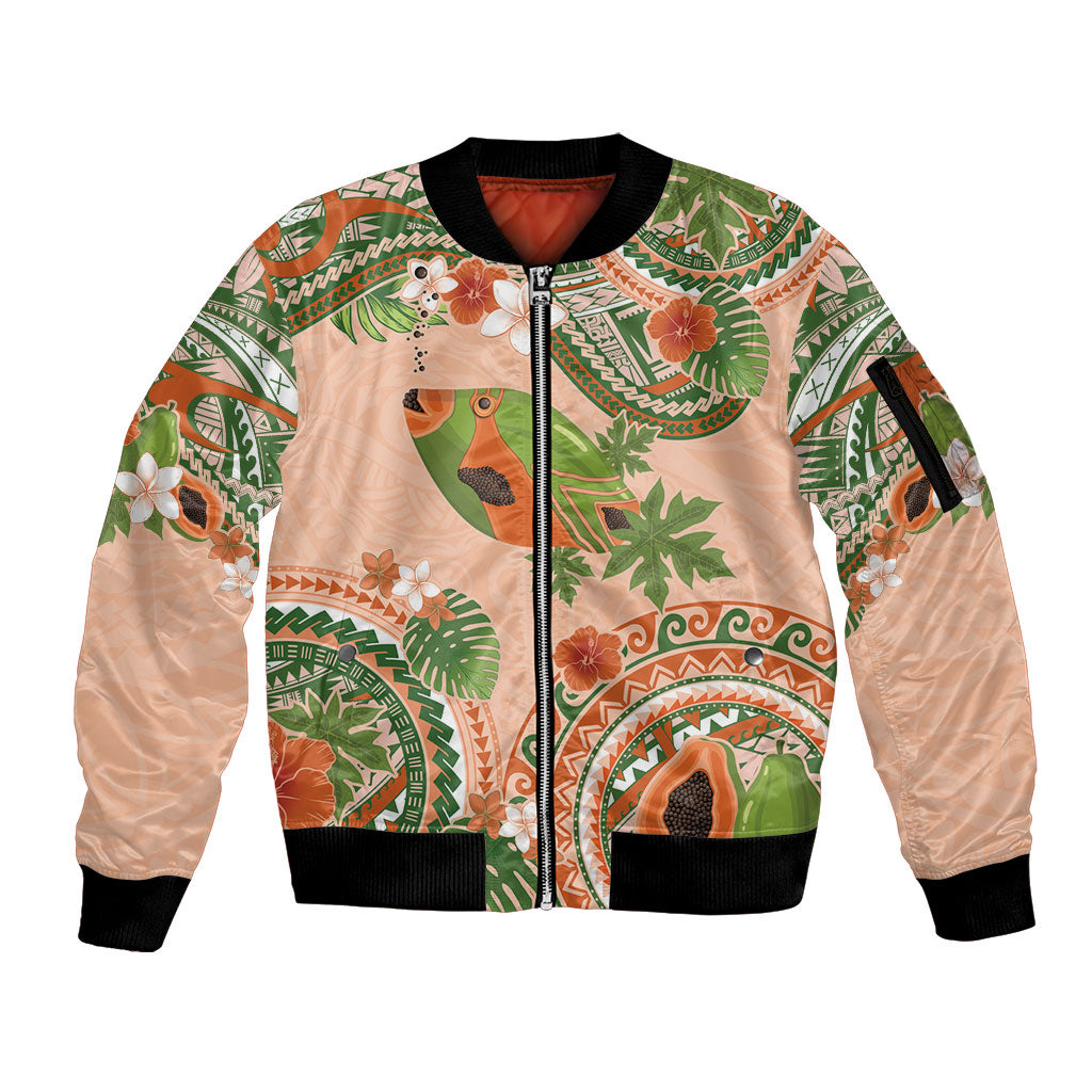 Hawaii Papaya Sleeve Zip Bomber Jacket Cute Cosplay Humuhumu Fish Plumeria Waves DT05 Unisex Orange - Polynesian Pride