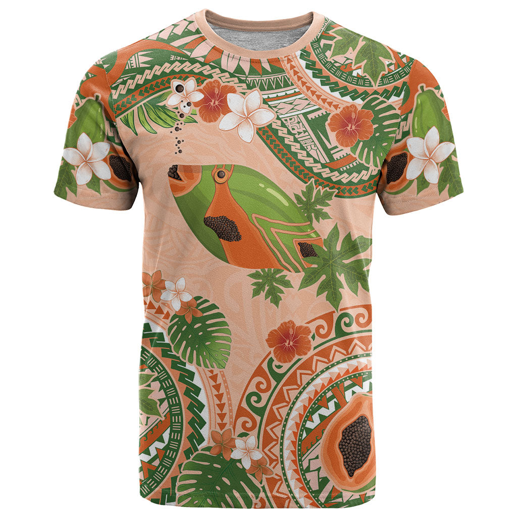 Hawaii Papaya T Shirt Cute Cosplay Humuhumu Fish Plumeria Waves DT05 Orange - Polynesian Pride