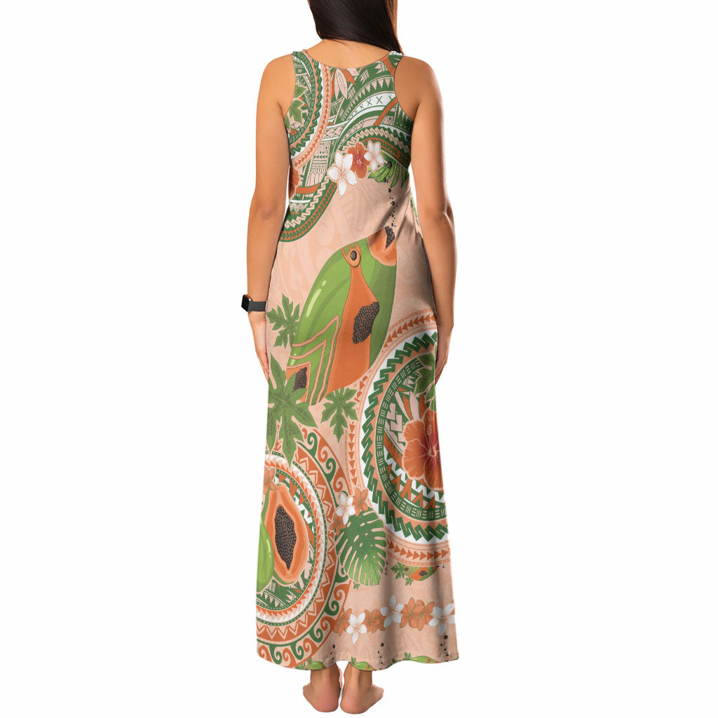 Hawaii Papaya Tank Maxi Dress Cute Cosplay Humuhumu Fish Plumeria Waves DT05 - Polynesian Pride