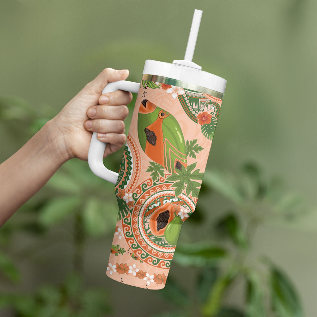 Hawaii Papaya Tumbler With Handle Cute Cosplay Humuhumu Fish Plumeria Waves DT05 - Polynesian Pride