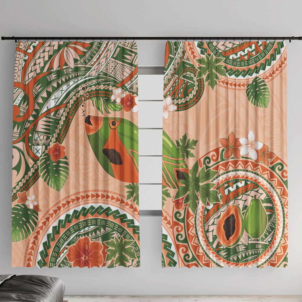 Hawaii Papaya Window Curtain Cute Cosplay Humuhumu Fish Plumeria Waves DT05 With Hooks Orange - Polynesian Pride