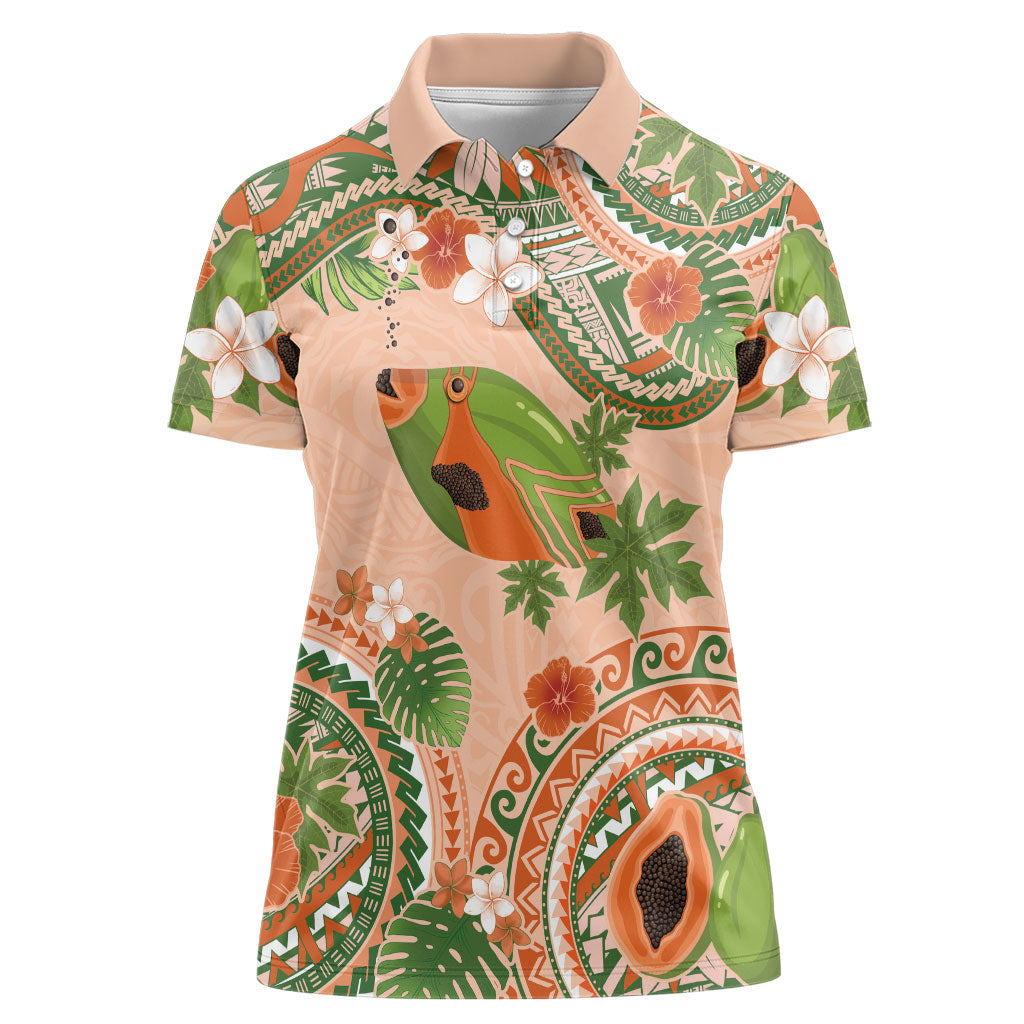 Hawaii Papaya Women Polo Shirt Cute Cosplay Humuhumu Fish Plumeria Waves DT05 Female Orange - Polynesian Pride