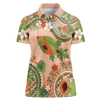 Hawaii Papaya Women Polo Shirt Cute Cosplay Humuhumu Fish Plumeria Waves DT05 Female Orange - Polynesian Pride