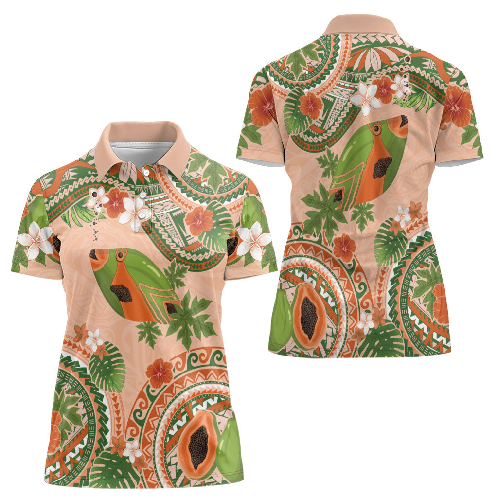 Hawaii Papaya Women Polo Shirt Cute Cosplay Humuhumu Fish Plumeria Waves DT05 - Polynesian Pride