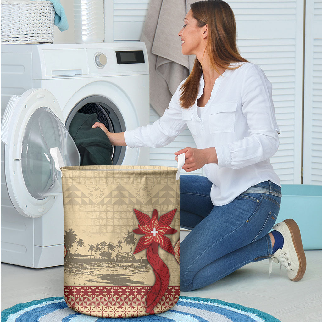 Tonga Language Week Laundry Basket Tribal Cross Ngatu Floral Pattern