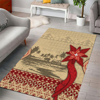 Tonga Language Week Area Rug Tribal Cross Ngatu Floral Pattern