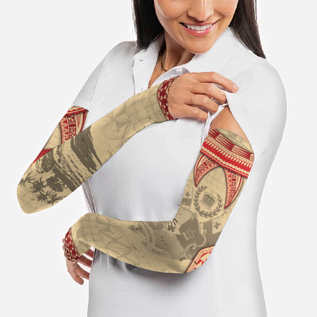 Tonga Language Week Arm Sleeves Tribal Cross Ngatu Floral Pattern