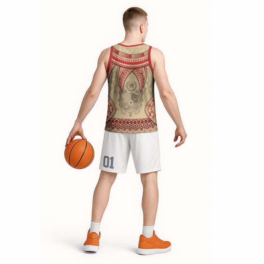Tonga Language Week Basketball Jersey Tribal Cross Ngatu Floral Pattern