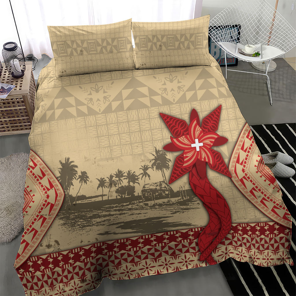 Tonga Language Week Bedding Set Tribal Cross Ngatu Floral Pattern